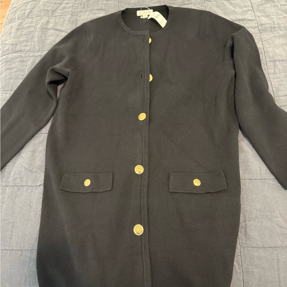 Women's Black Cardigan Coat with Gold Buttons